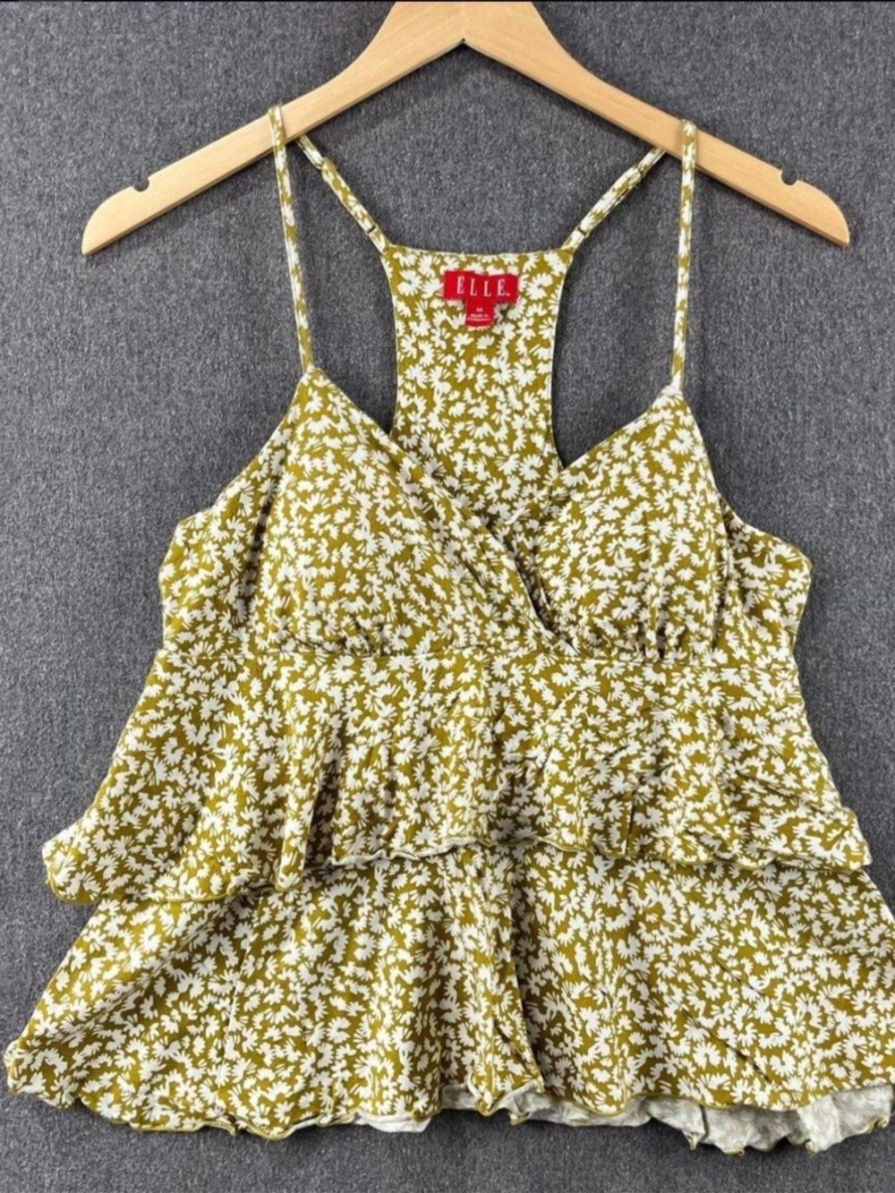 ELLE Olive and White Floral Ruffle Camisole